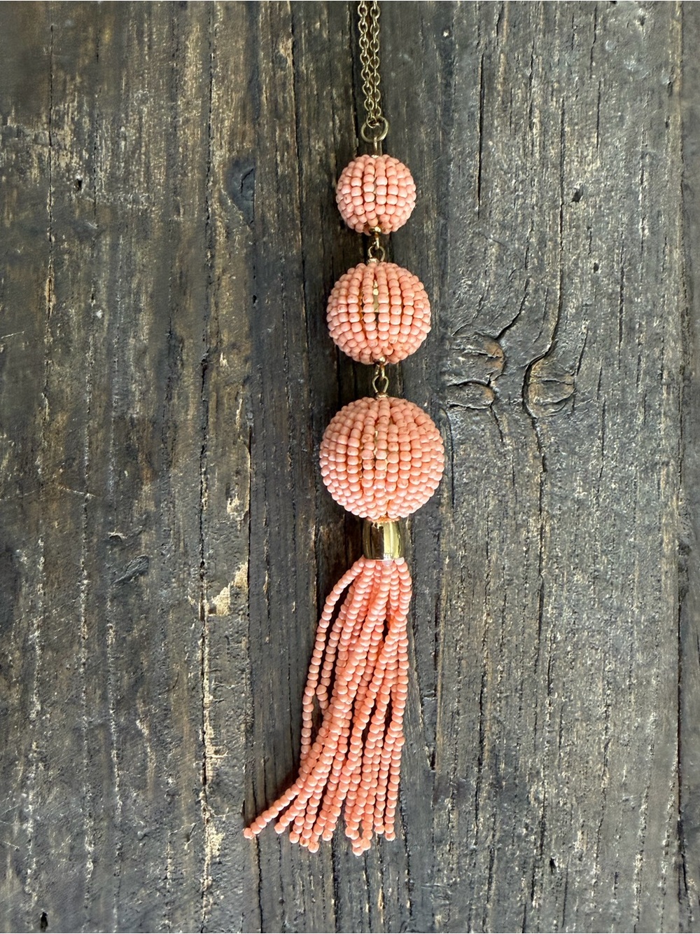 Beaded Tassel Pendant Necklace - Coral Pink